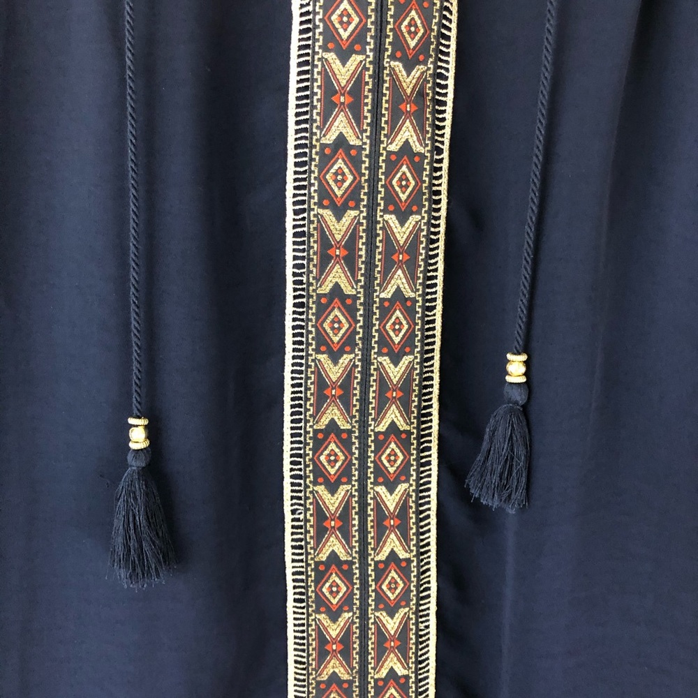 Chico’s Navy Gold Metallic Embroidered Blouse - Picture 3 of 6
